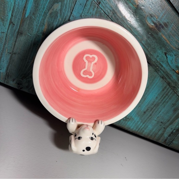 Ceramic Pink Pet Feeding Water Bowl Dalmatian - Picture 3 of 11
